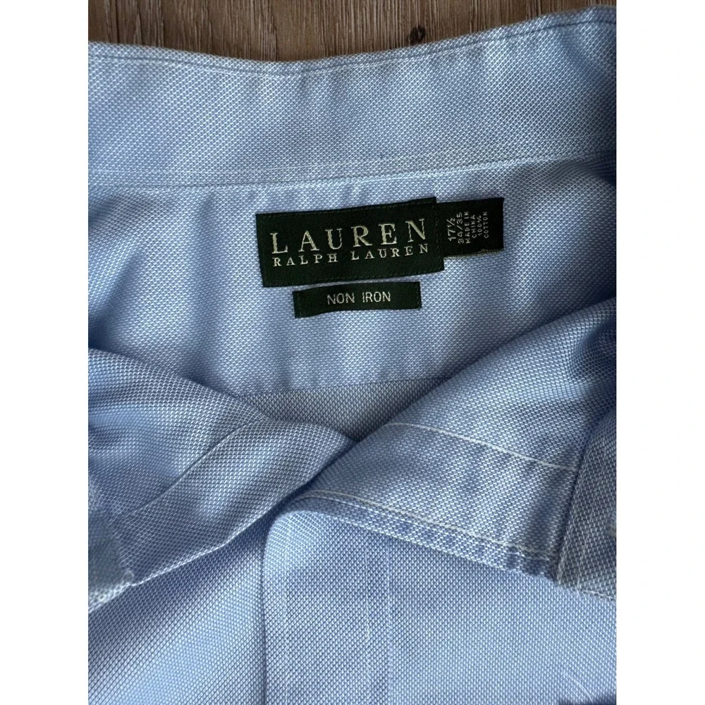 Lauren Ralph Lauren Mens Dress Shirt Light Blue Non Iron 17.5 34/35 Cotton Twill